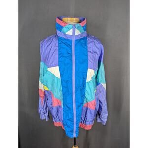 International Outerwear Jacket Womens Large Purple Windbreaker Colorblock Vtg